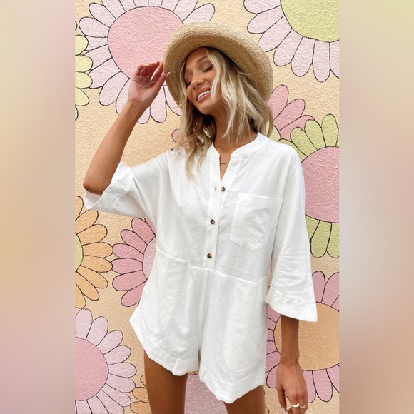 SHOW ME YOUR MUMU White Linen Blend Horton Romper Size Small - Picture 1 of 13